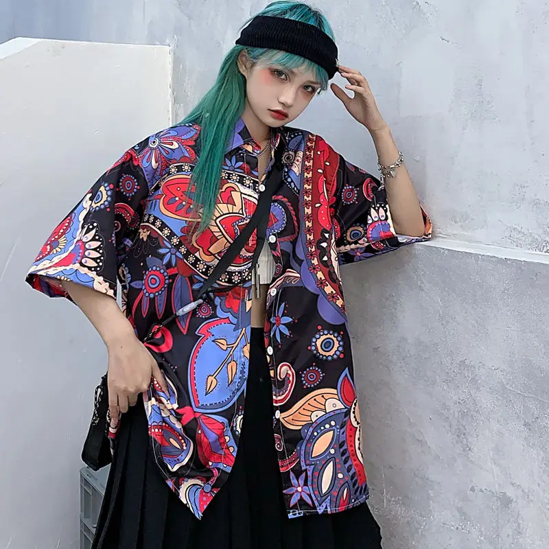 

Floral Womens Blouse Cotton Casual Flower Printing Vintage Summer Women Shirt short sleeved blouse Fashion Tops Female Shirt