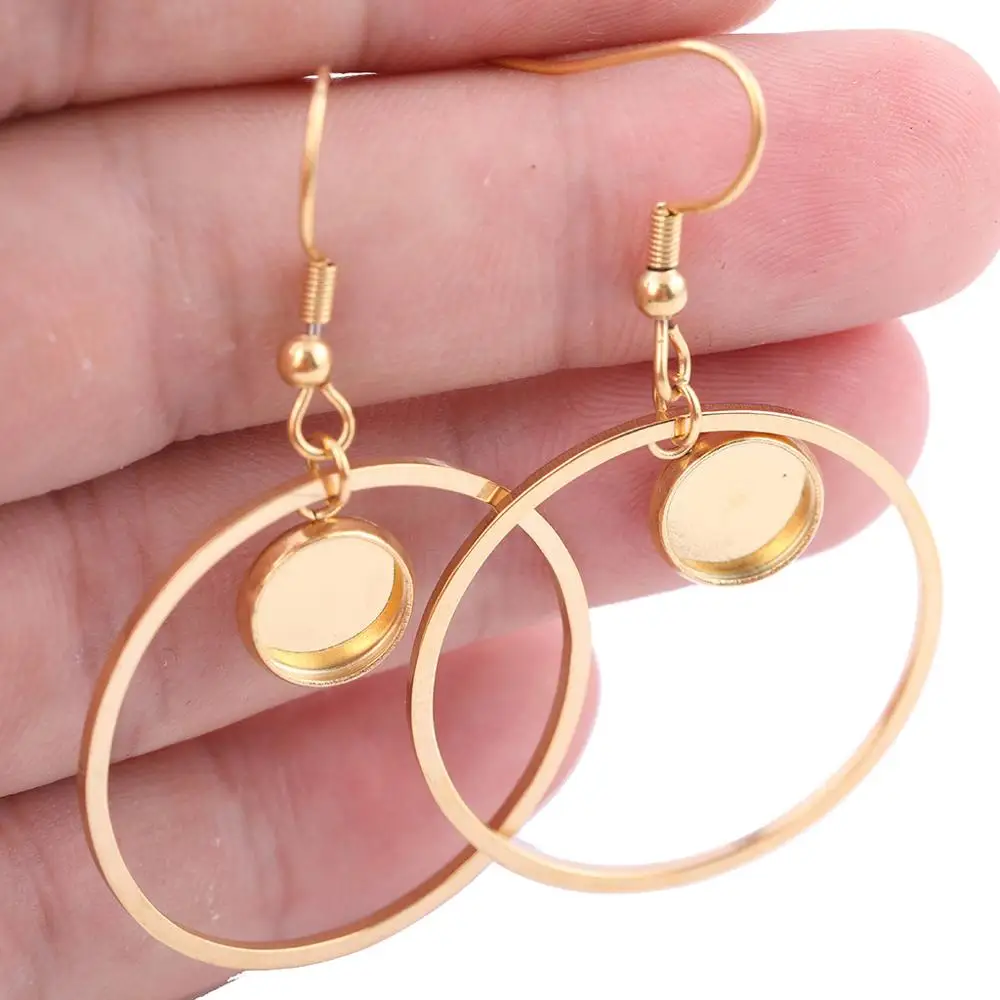 6 шт из нержавеющей стали позолоченные 8 мм 12 Камея кабошона основа для серег