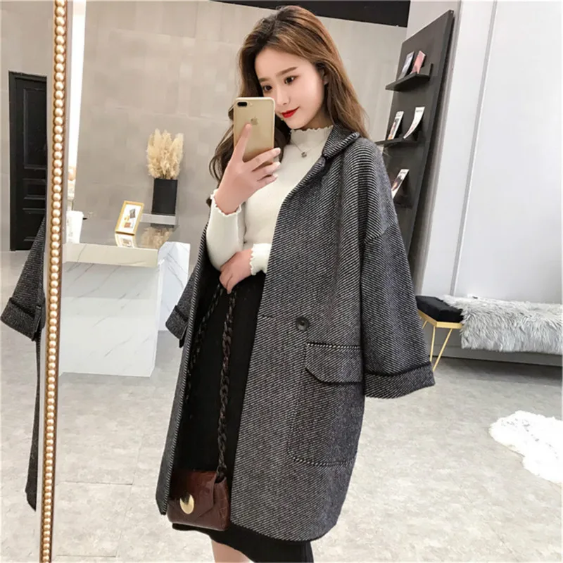 Демисезонный Шерстяное пальто женщин 2020 двубортная шерстяная куртка Корейская