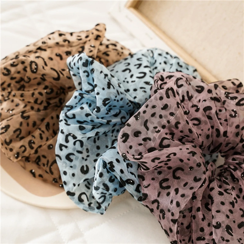 Oversized Leopard Organza Scrunchie Girls Elastic Thin Hair Ties Rope Accessories Print Ponytail Holder Ring Headwear |