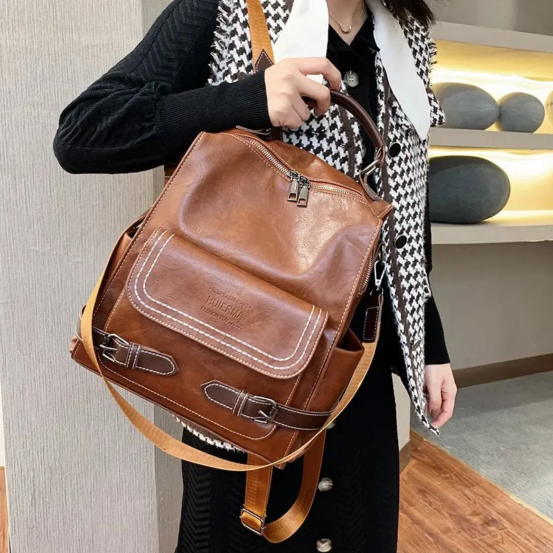 

Retro Women's Backpack Youth High Quality Soft Leather Women's School Bag Multifunctional Women's Shoulder Bag Travel Backpack