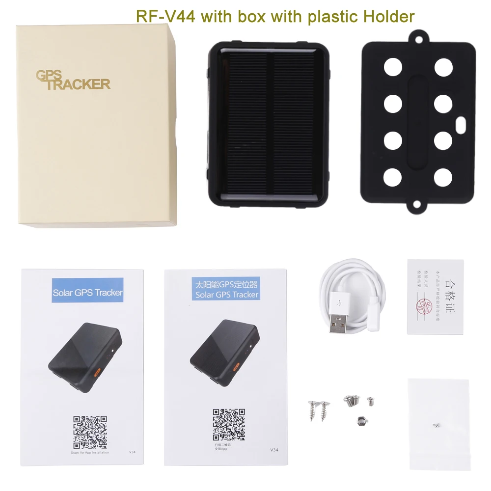 with box withplastic RF-V44 4G LTE gps устройство слежения солнечной энергии, определяющий местоположение в реальном времени, отключение топлива удаленно мини gps GSM трекер с держателем опций - Цвет: with box withplastic