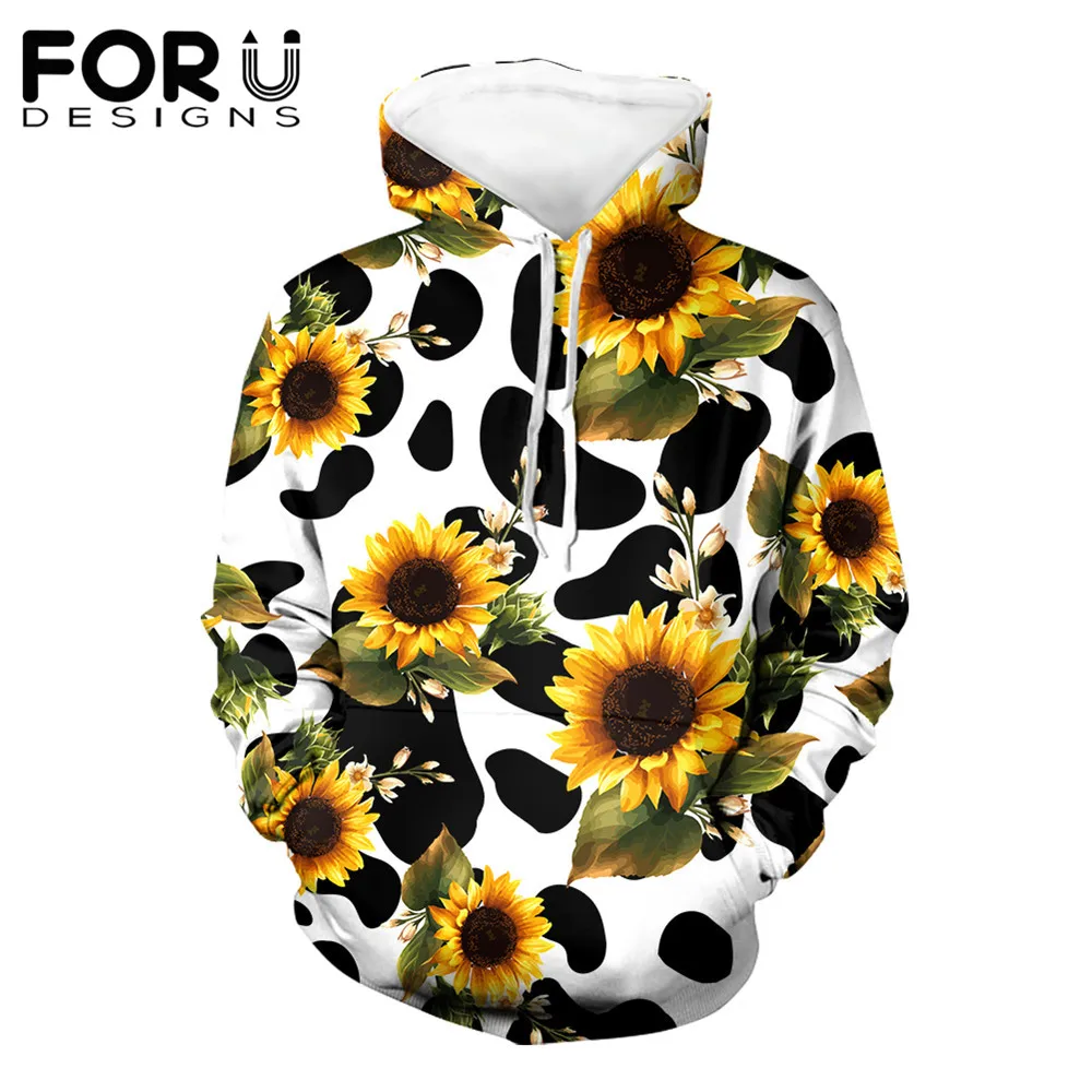 

FORUDESIGNS Повседневная Толстовка с круглым вырезом с рисунком коровы и подсолнуха тонкие пуловеры с длинным рукавом толстовки большого размер...