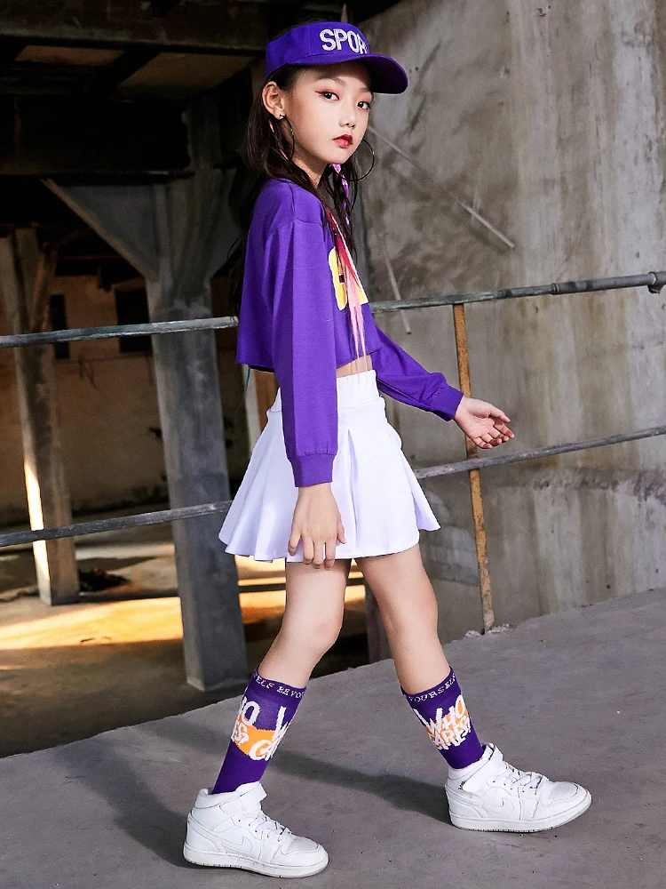 Детские костюмы для джазового танца летнего и осеннего сезона, уличная одежда для девочек, модная юбка хип-хоп, костюм для выступления на сцене.