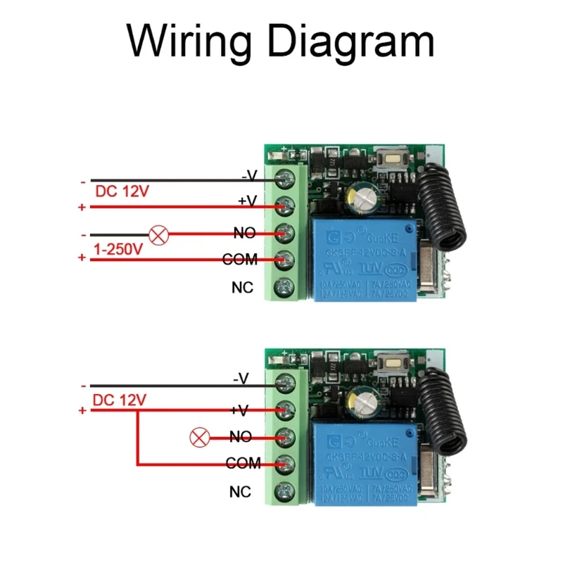 

K92F 433MHz Universal Wireless Remote Control DC 12V 2CH Relay Receiver Module RF Switch 1 Button Remote Control Gate Garage