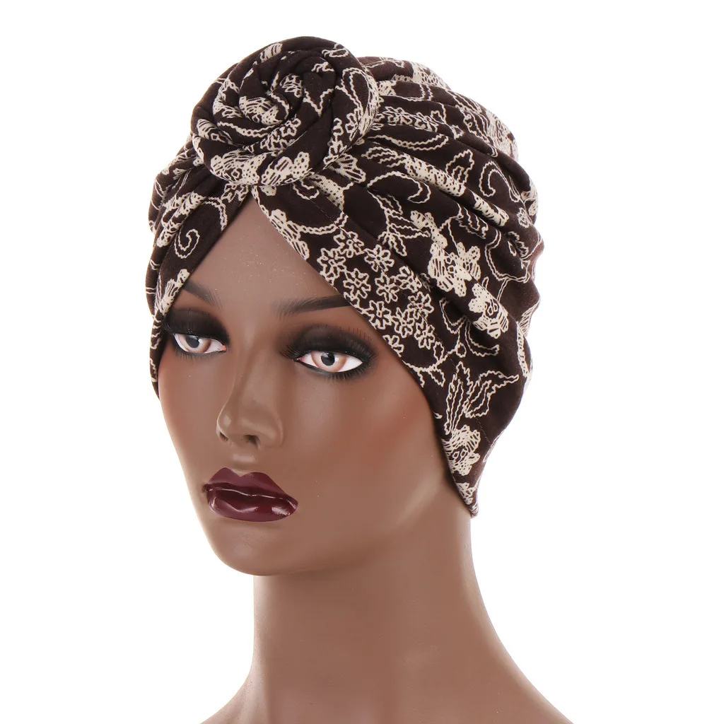 

Twisted Knot Elastic Jersey Inner Hijab Muslim Women Floral Printed Easy Cap Turban Headband Chemo Hat Affrican Fashion Headwrap