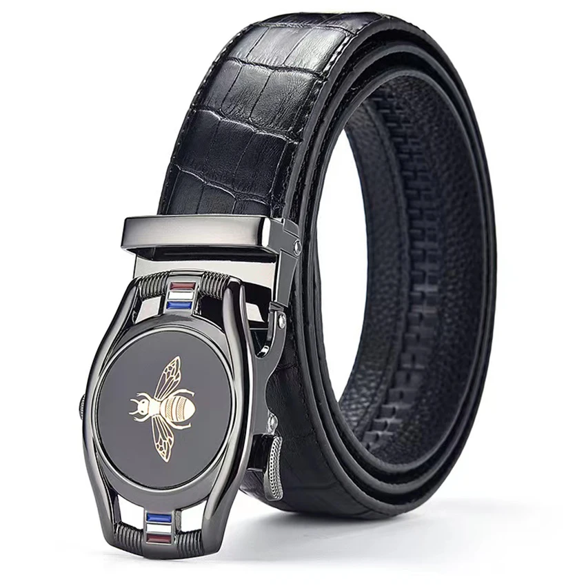 New Cowhide Straps Crocodile Buckle Belt Leather Belts for Men 3.5cm Width Sports Car Brand Fashion Automatic Buckle Leather