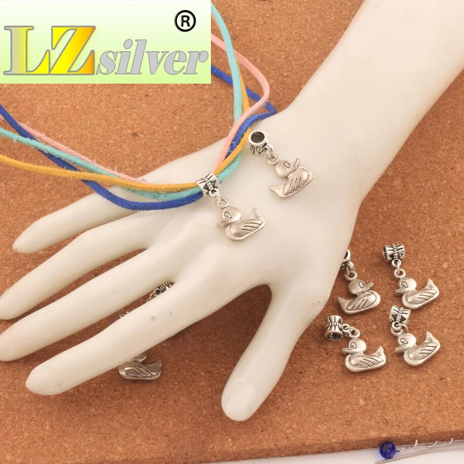 Cute Ducks Swimming Big Hole Beads 16x29mm 75PCS Zinc Alloy Dangle Fit European Bracelets Jewelry DIY B097