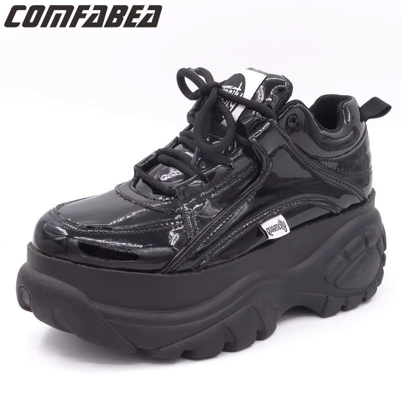 Женские кроссовки на толстой подошве COMFABEA черные повседневные криперы платформе