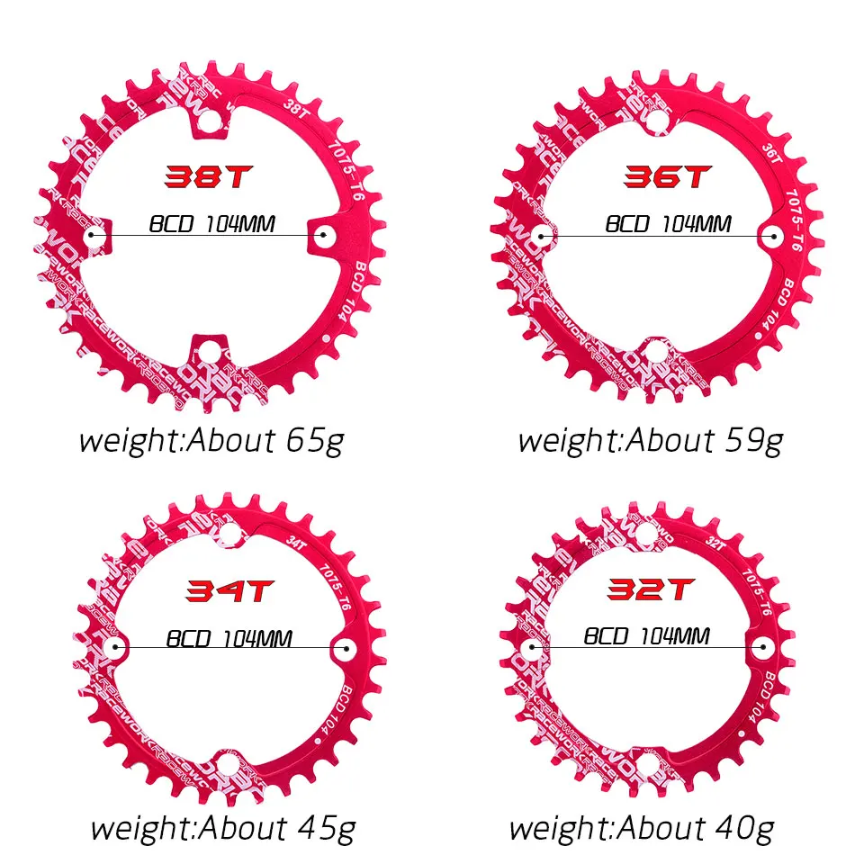Einzigen geschwindigkeit ytem Breite kettenвт 104 BCD RUNDE 32t 34t 36t 38t MTB 11 10 9 1*11 Kurbel кольцо | Спорт и