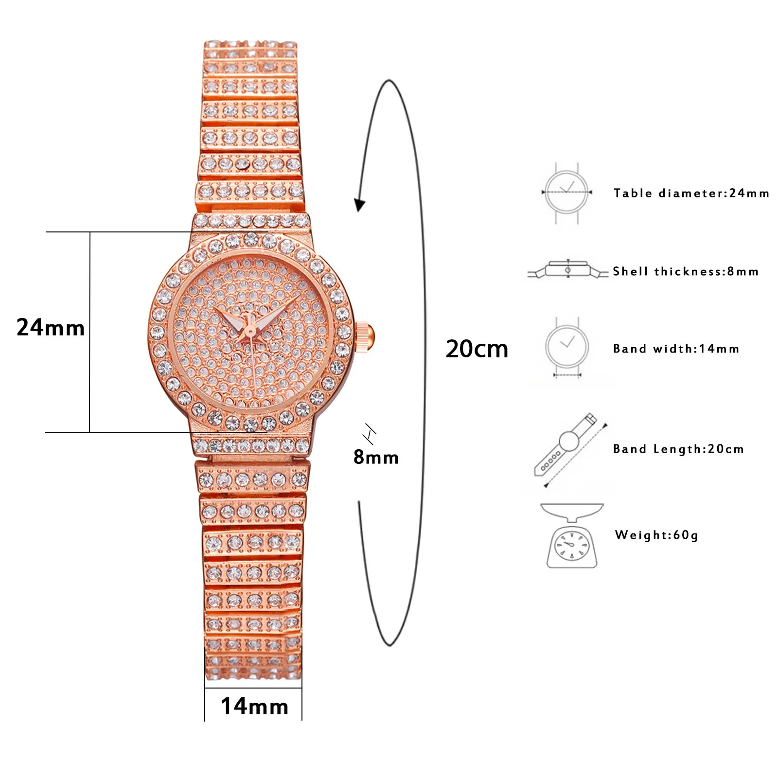 

Quartz Watch White Rhinestone without Numeral Scale Alloy Watch for Women Stainless Steel Strap 2021 New Wristwatch Reloj Mujer
