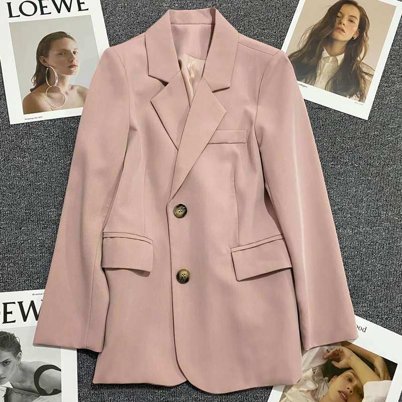 

Women 2022 Spring Autumn Blazers Oversize Solid Basic Casual Single Breasted Suit Coat Office Lady Elegant All-match Jackets M05