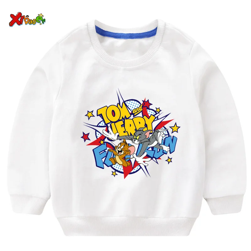toddler girl sweatshirts baby boy hoodie children Pullover Tops Autumn Fashion Long Sleeve Cartoon Tom and jerry clothing - Цвет: sweatshirt white