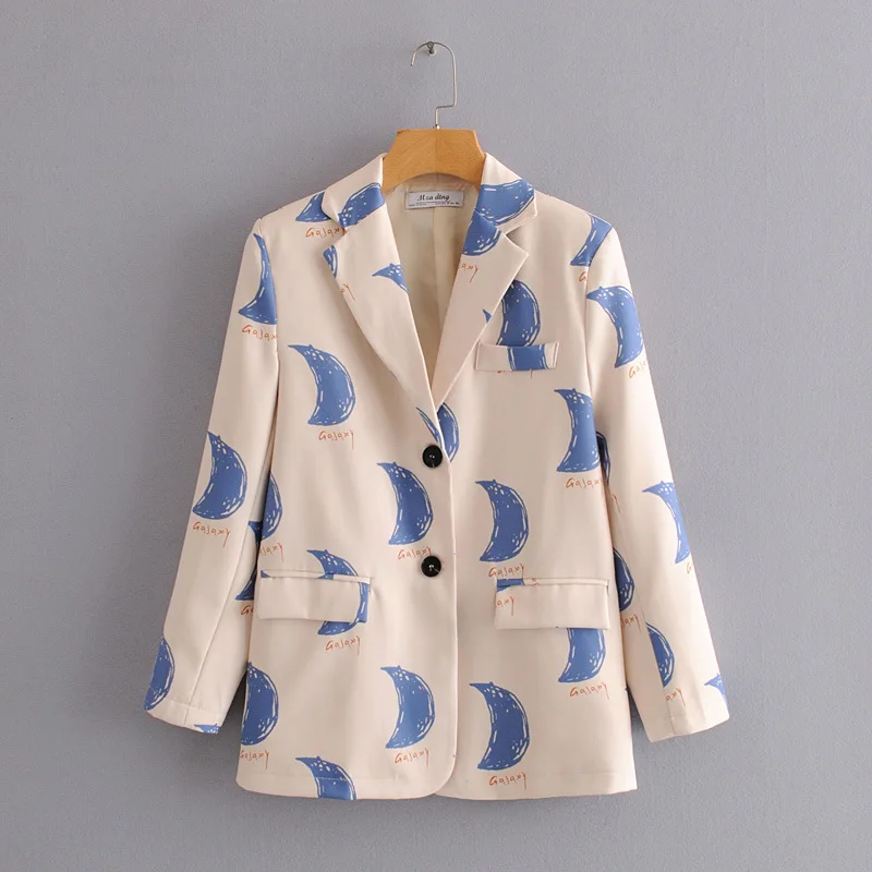 

Dt27563 Jacket women куртка женская chaqueta mujer casaco f women's new moon pattern graffiti two button suit coat wholesale top