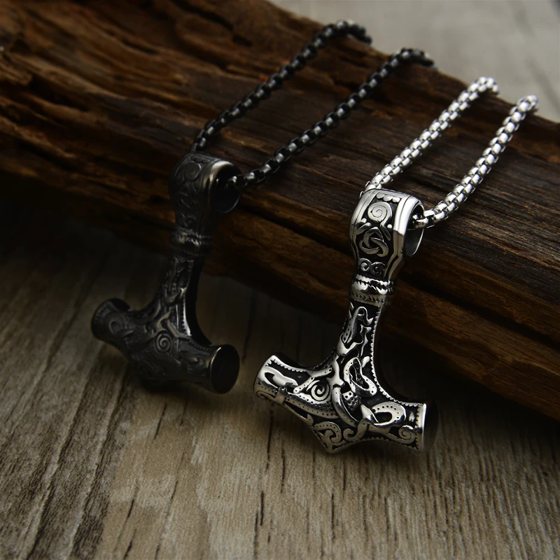 Valily Men's Thor's Hammer Mjolnir Necklace Multiple Stainless Steel Norse Amulet Pendant Slavic Talisman Jewelry | Украшения и