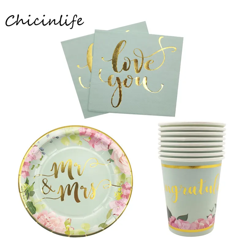 Chicinlife Mr Mrs Свадебные вечерние одноразовые столовые приборы тарелки чашки