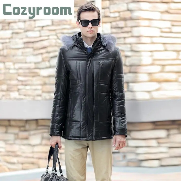 

Hot Korean Plus Size Men's Sheep skin Leather jacket Men Warm Outwear Mens Winter Detachable hat Coats male Slim Fashion Jackets