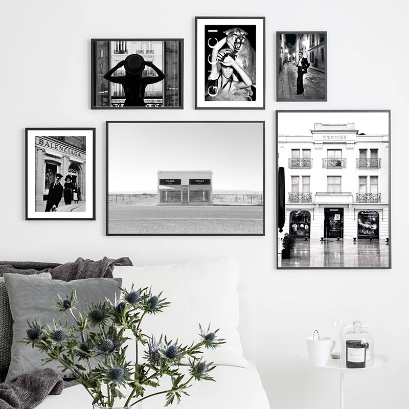 

Fashion Paris Street Girl Vintage Black White Wall Art Canvas Painting Nordic Posters And Prints Wall Pictures For Living Room