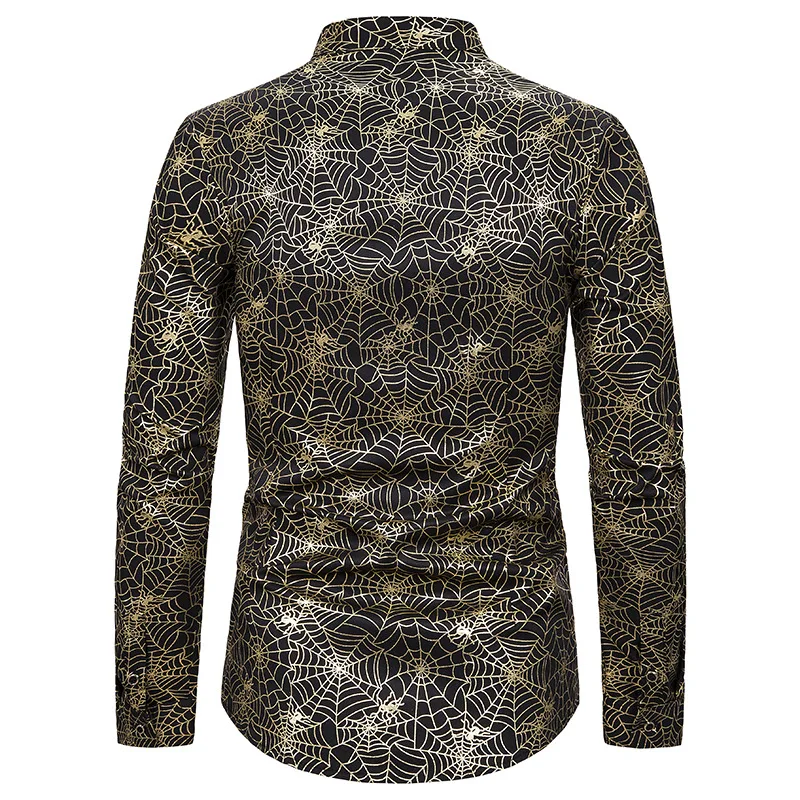Мужская рубашка с длинным рукавом Золотая бронзовым паутиной воротником-стойкой