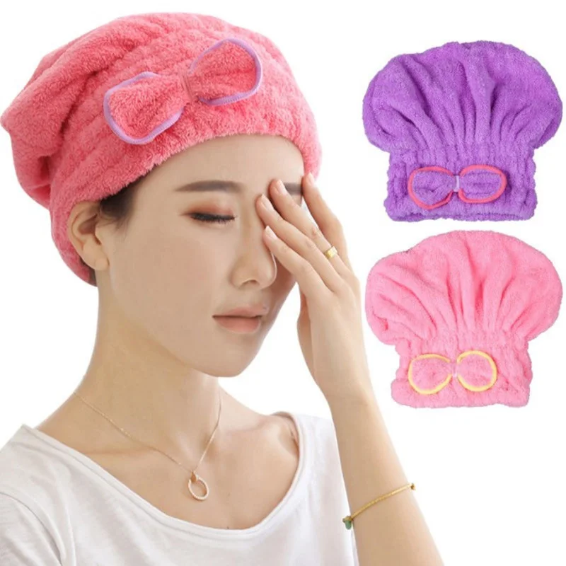 

Microfibre Shower Cap Quick Hair Drying Bath Spa Bowknot Women Hair Wrap Hat Bath Cap Bathroom Accessories