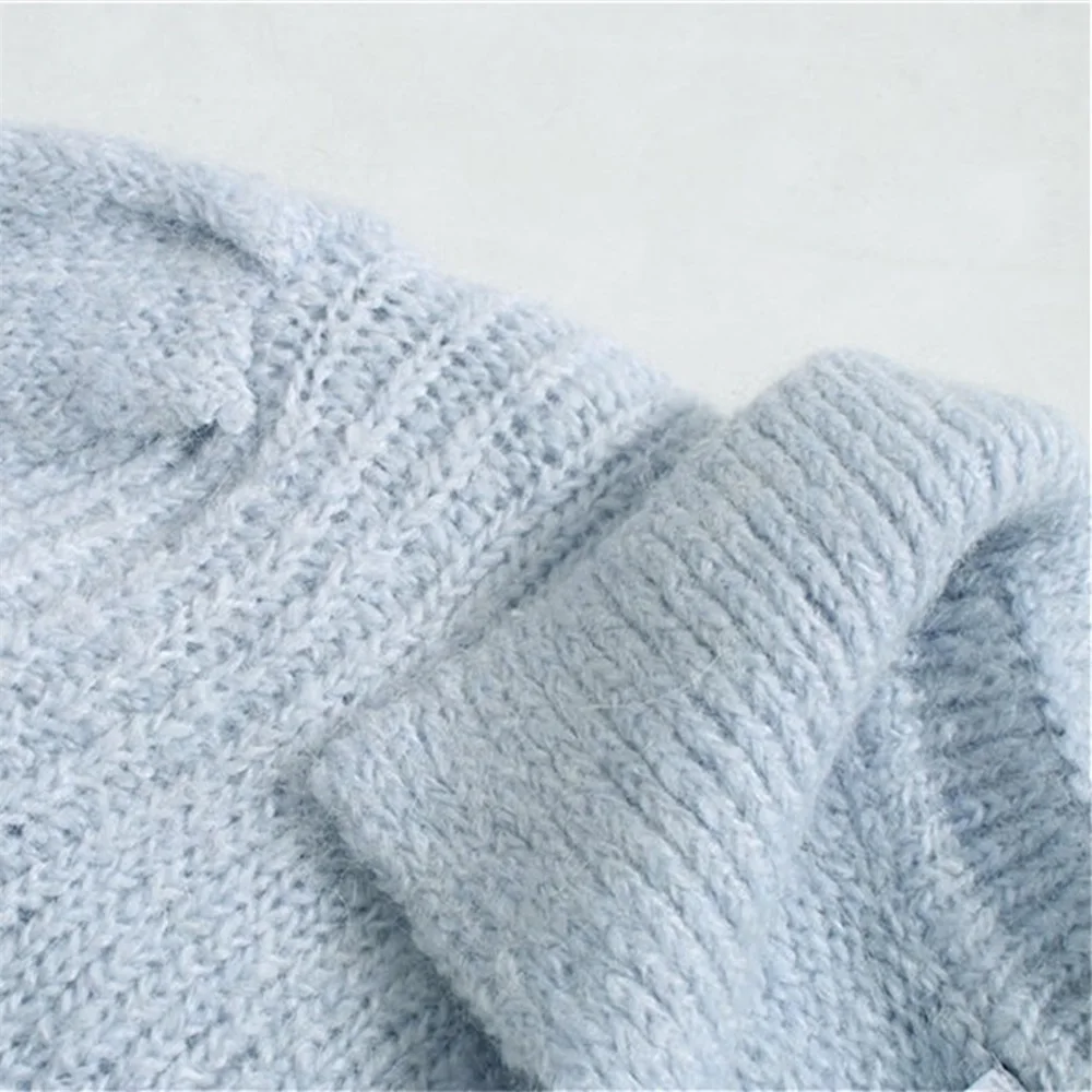 Осень 2019 новинка Женское поло пышный длинный рукав контрастный свитер с