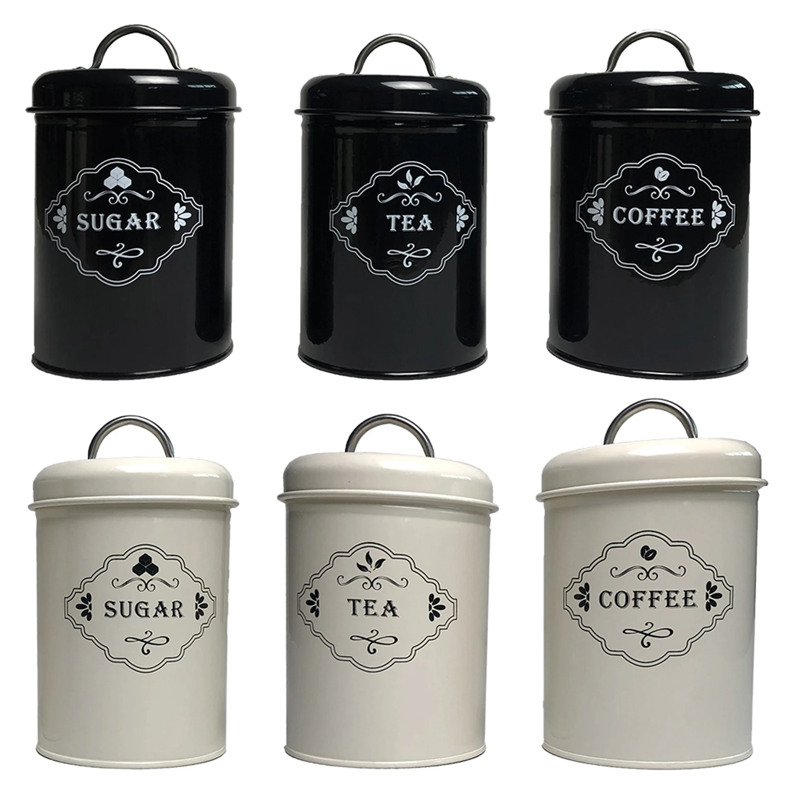 

3x Coffee Storage Canister Set Tea Biscuit Tin Sugar Organizer Jar Household