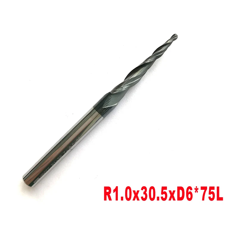 1 шт.-R1.0 * D6 30 5 75L 2F HRC55 вольфрамовый твердый карбид конусная сферическая торцевая