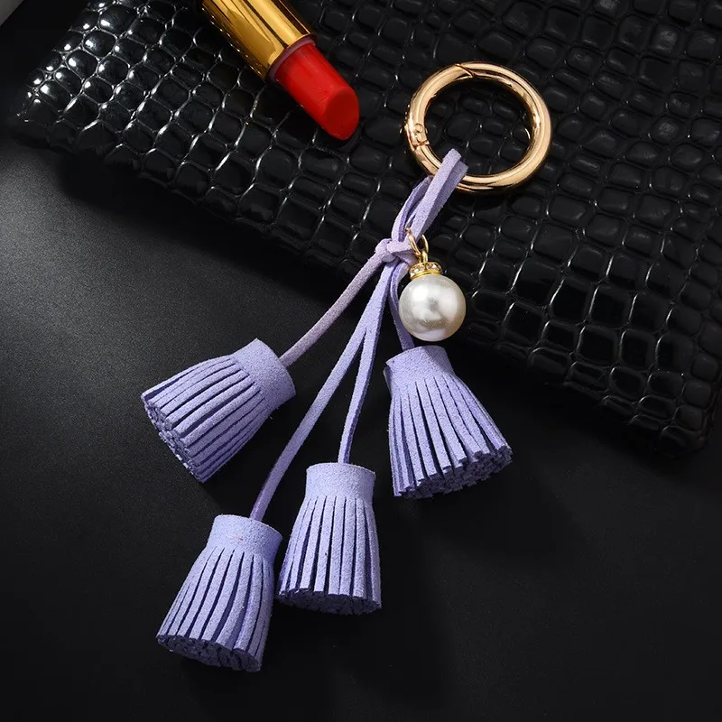 

Korean Velvet Tassel Keychain Leather Tassel Pearl Pendant Car Ornaments Female Key Chain Plush Bag Key Pendant Accessories