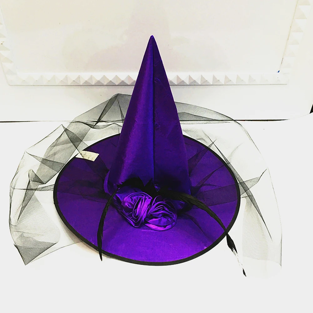 new beautiful Women Halloween Cosplay Party Prop Mesh Witch Hat with Artificial Rose Flower Funny Mats Cosplay Prop Mesh Design