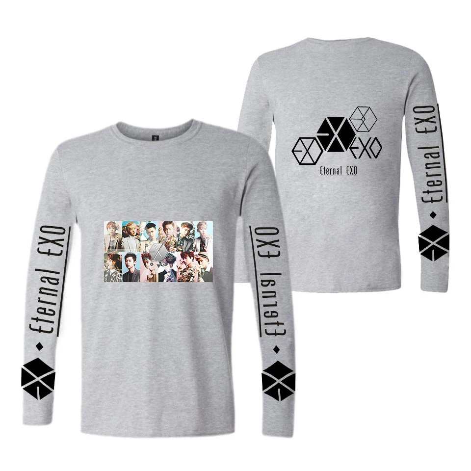 Корейская команда пения группы EXO летняя футболка с длинным рукавом принтом букв