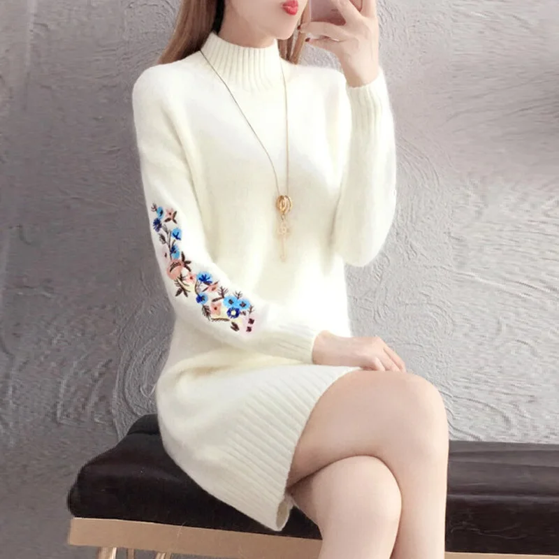 Женское модное платье Осень зима 2020 со скидкой свитер с имитацией теплое длинным