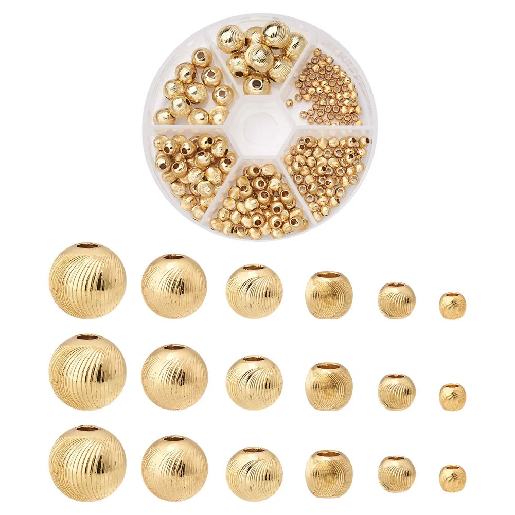 

198Pcs/box 2.7~10mm Gold Color Brass Beads Textured Round Spacer Beads For Jewelry Making DIY Bracelet Necklace Findings