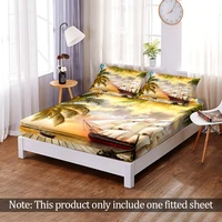 3d print custom sea steamship sunset fitted sheet home bedroom decor elastic band fashion bed sheet queen king size kids