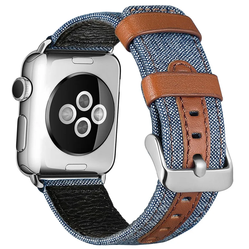 Correa de cuero y tela de moda para Apple Watch, pulsera de 38 y 42mm para Apple iWatch de 40 y 44mm serie 1, 2, 3, 4 y 5, correa de reloj vaquero