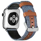 Ремешок из ткани и кожи для Apple Watch 38, 42 мм, браслет для Apple iWatch 40, 44 мм, серия 1, 2, 3, 4, 5, джинсовый ремешок для часов