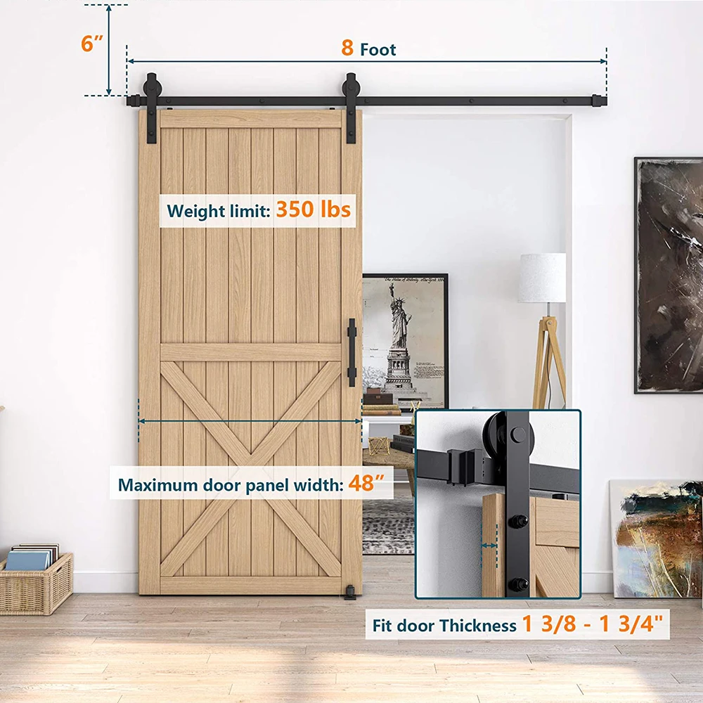 Heavy Duty Sturdy Sliding Barn Door Hardware Kit Slides for Single Include 1 Handle and Floor Guide Set | Обустройство дома