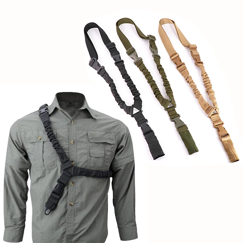 

High Quality Solid Color Nylon Tactical Sling Airsoft Military Shooting Hunting Rifle Sling Single Point Bungee Sling Gun Strap