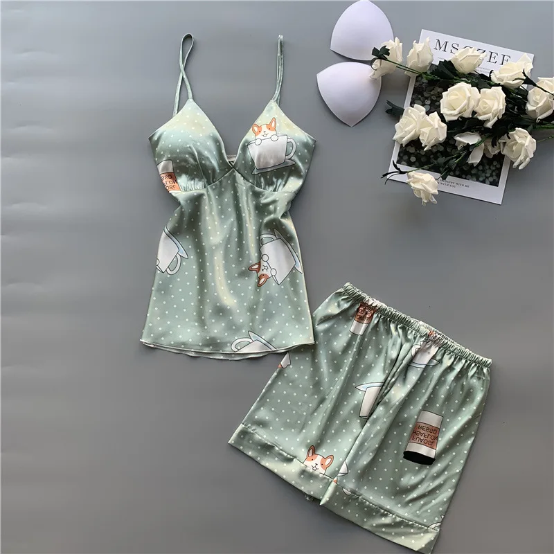 Пижамный комплект женский с V образным вырезом на бретельках|Комплекты пижам| |