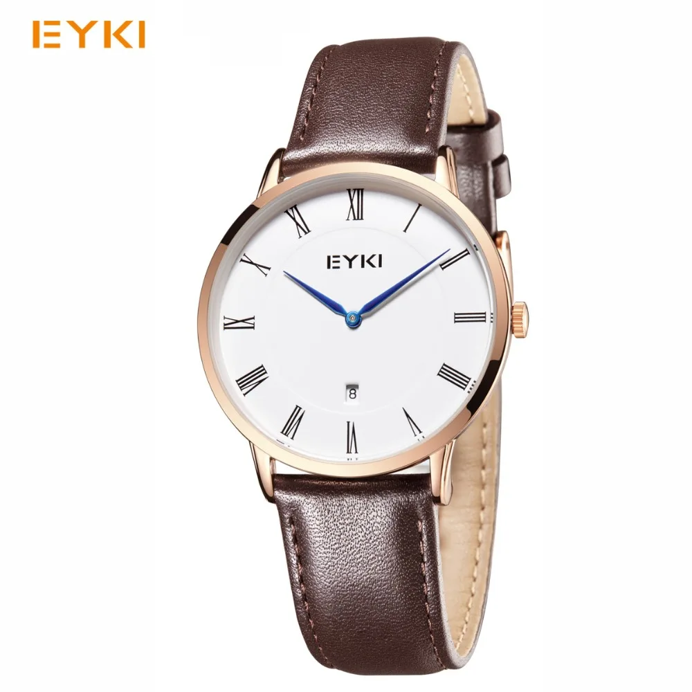 EYKI Men Leather Watches Classic Simple Lovers  Waterproof Watches Women Calendar Ultra Thin Wristwatch relogio feminino