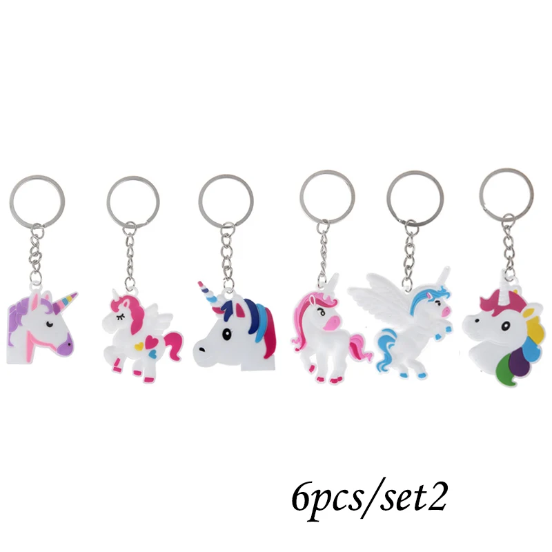 Keychain set2 6 шт./компл. Единорог силиконовый Напульсники ПВХ Единорог брелок резиновый Браслеты детские игрушки для мальчиков и девочек, для взрослых, на день рождения, рождественские подарки - Цвет: Keychain set2