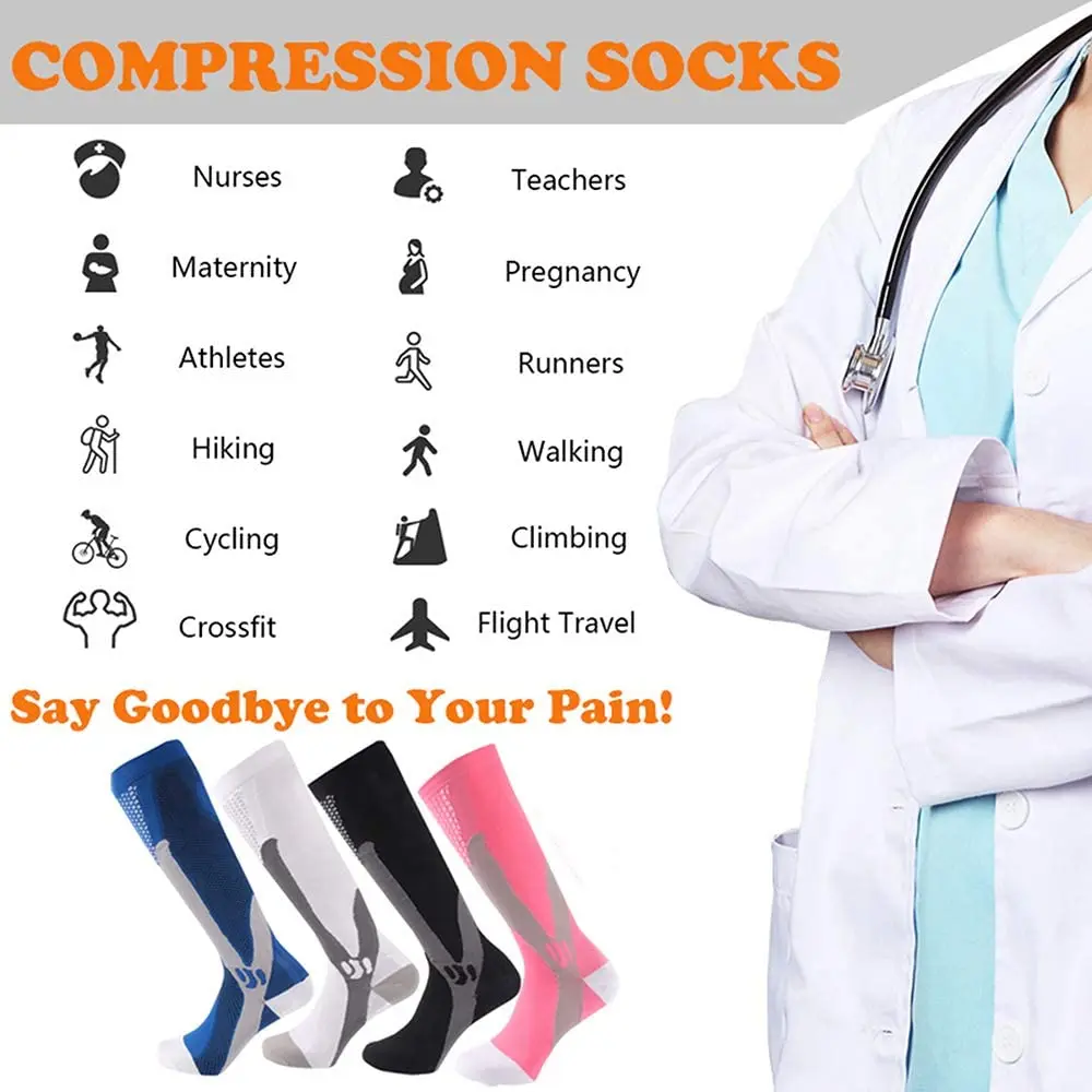 Brothock 3 Pairs Compression Socks for Women & Men 20-30 mmHg Comfortable Athletic Nylon Medical Nursing Stockings Sport Running