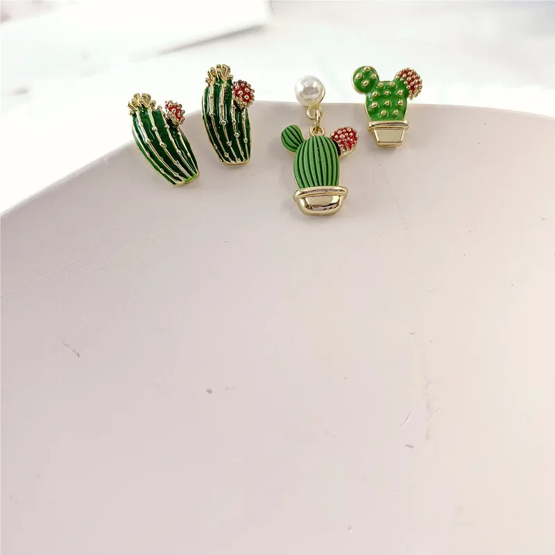 Серьги-кактусы Find Me для девочек асимметричные маленькие серьги с зелеными