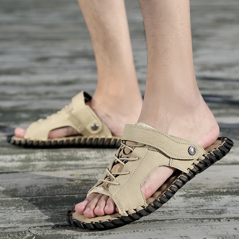 

Men Sandals Leather Summer Outdoor Casual Comfortable Anti-slip Trekking Hiking Beach Shoes Fishing Sandalias Hombre Men Sandals