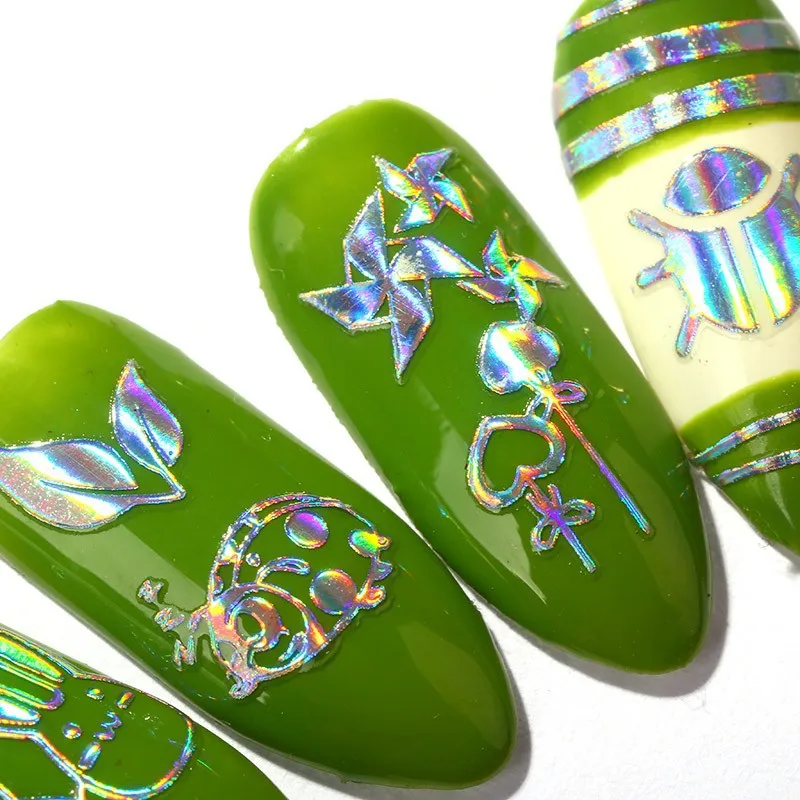 12 листов смешанного дизайна голографические Стикеры 3D на ногти Nail Art наклейки для украшения ногтей Клей слайдер 5,8*10 см
