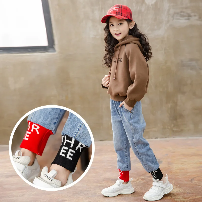 2020 autumn winter Kids Jeans Girls Fashion Children Casual Denim Pants for girls Pencil Trousers | Мать и ребенок