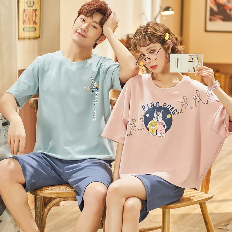 Новые летние пижамы для пар с мультяшным принтом шорты коротким рукавом