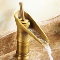 vintage retro antique brass waterfall style bathroom sink basin faucet mixer tap single hole one handle mnf090