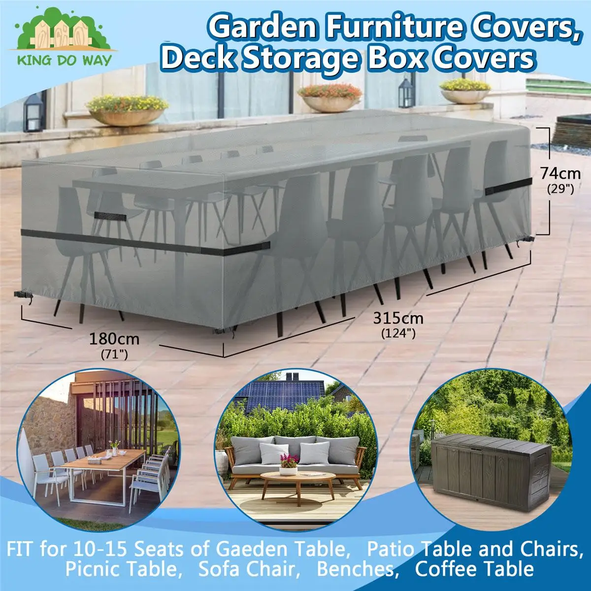 

315x180x74cm 420D Outdoor Patio Garden Furniture Waterproof Covers Rain Snow Chair covers for Sofa Table Chair Dust Proof Cover
