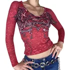 Футболка Xingqing Y2K с принтом в виде сердца, Винтажная футболка в стиле Харадзюку, одежда с длинным рукавом, эстетичная футболка 90-х, Осенние Топы с V-образным вырезом