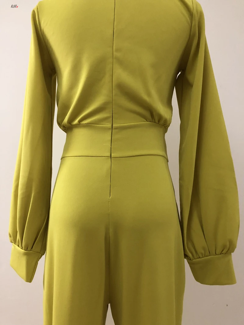 High Street Boot Cut Spring and summer new half-high collar lantern sleeves simple and elegant OL wind jumpsuit fashion temperam